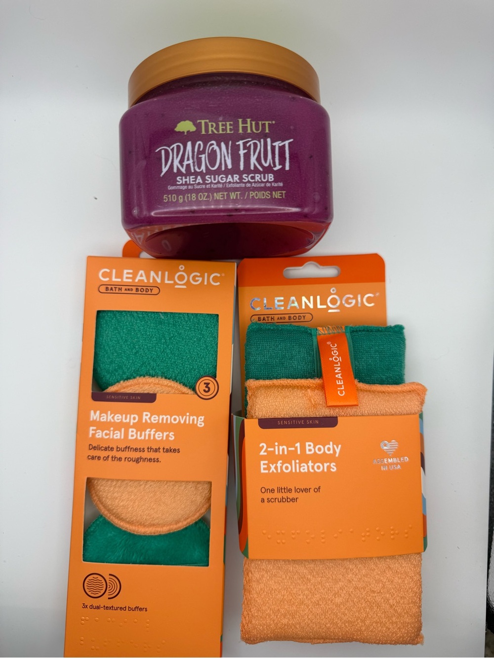 Tree Hut Dragon Fruit Scrub & Cleanlogic 3-Piece Self Care Bundle